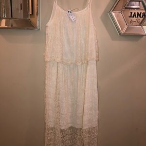 Off-white/Cream Lace Dress with Slip Dress